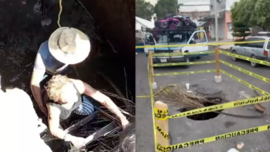 Valiente rescate a mujer de la tercera edad tras caer en socavón en Guadalajara